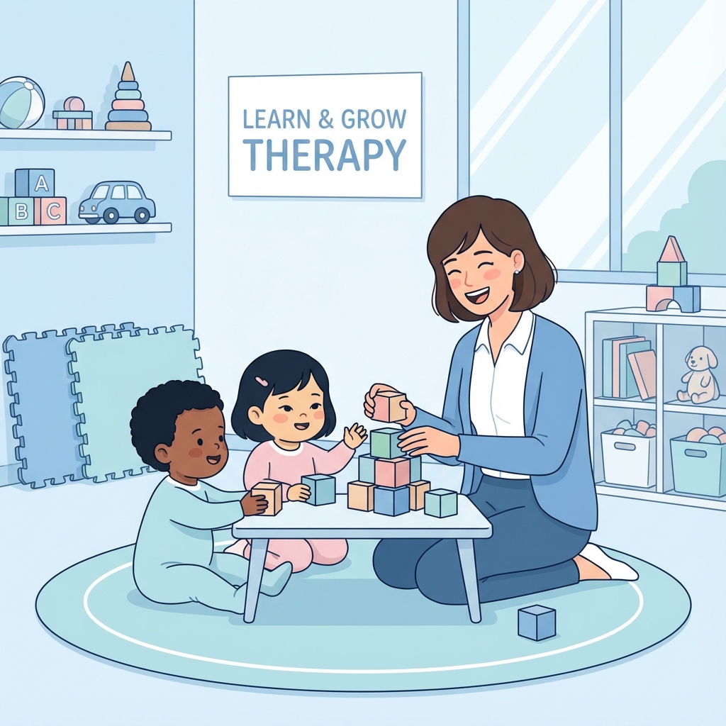 Cartoon illustration of early intervention therapy